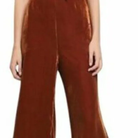 Kristinit Anthropologie Velvet Ruffle Halter Jumpsuit Copper Large H13128 - Picture 3 of 12